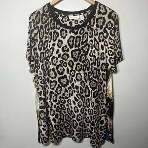 Susan Graver Tunic Animal Print Satin Knit Mixed Media Casual Dressy Artsy 1X